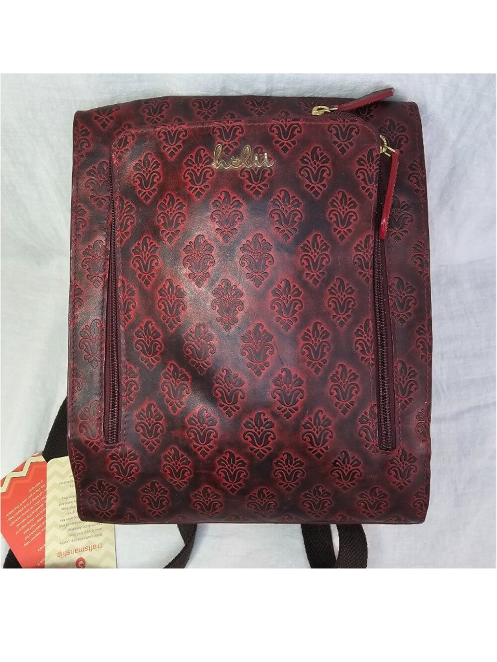 NWT Holii Textured Genuine Leather Handmade Backpack w Adjustable Straps